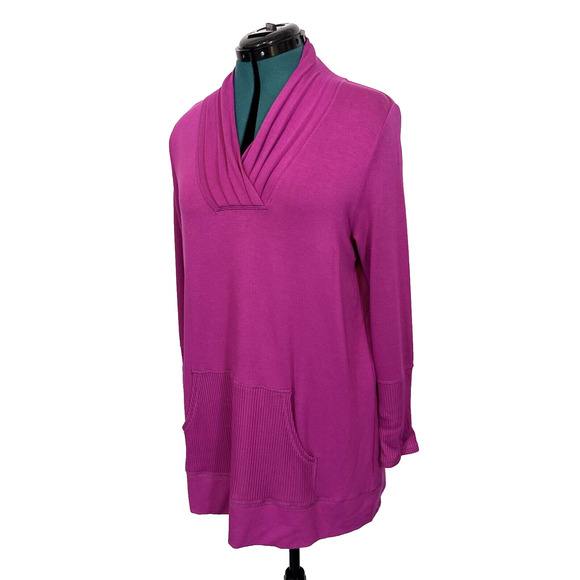 Soft Surroundings Womens Size M Magenta Cozy Knit Tunic Top Kangaroo Pocket - Picture 5 of 10